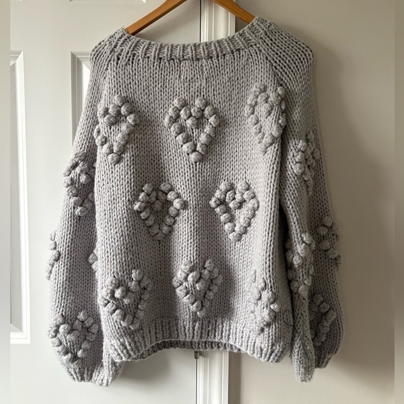 Chaser Chunky Pom Pom Hearts Knit Sweater - Picture 4 of 8